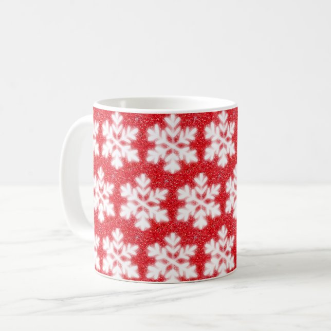 Caneca De Café Flocos de neve do Polo Norte vermelhos e congelado (Frente Esquerda)