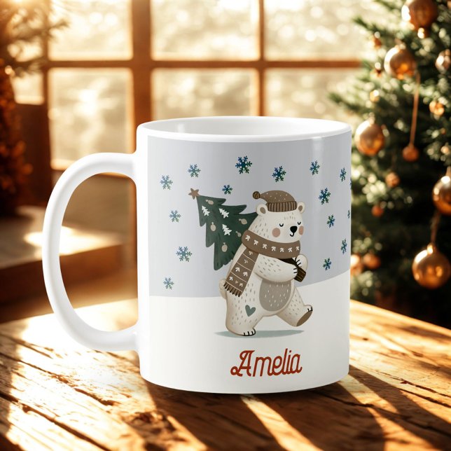 Caneca De Café Flocos de neve do Urso Polar Bonito Nome de Desenh (Criador carregado)