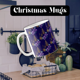 Caneca De Café Flocos de Neve Dourados em Fundo Azul