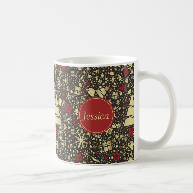 Caneca De Café Flocos de neve e estrelas de árvores de Natal Verm (Direita)