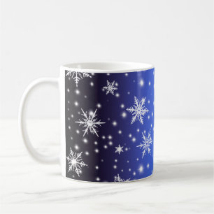 Caneca De Café Flocos de neve e faíscas sobre luz azul Marinho