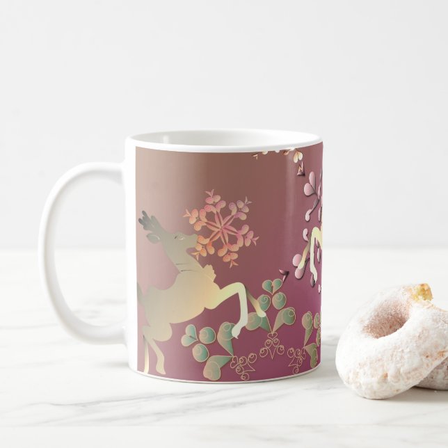 Caneca De Café Flocos de neve e renas de Feriado (Com Donut)