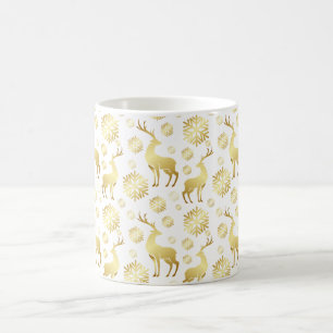 Caneca De Café Flocos de neve e renas dourados do Natal