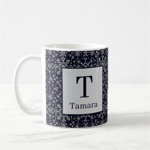 Caneca De Café Flocos de neve elegantes prateados e azuis persona
