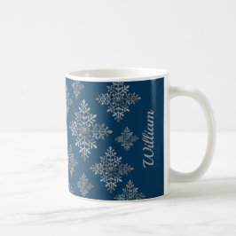 Caneca De Café Flocos de Neve em Folha Cinza sobre Azul (Não é Fo