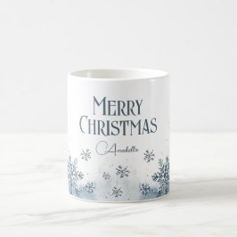 Caneca De Café Flocos de neve Feliz Natal Nome Personalizado Azul