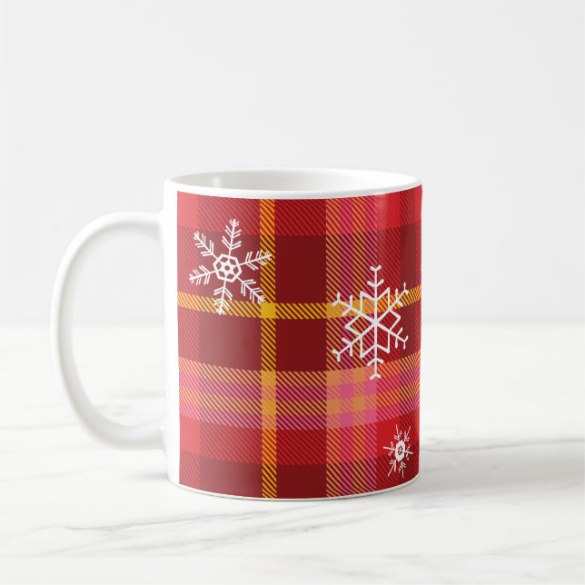 Caneca De Café Flocos de neve na Xadrez de Natal (Esquerda)