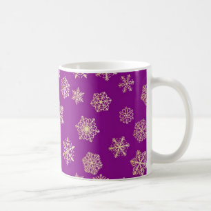Caneca De Café Flocos de neve ouro, fundo roxo