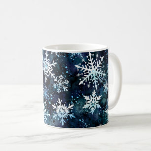 Caneca De Café Flocos de Neve Profundo Azul Mágico Noturno
