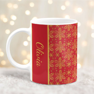 Caneca De Café Flocos de neve vermelhos e Dourados Flocos de nata
