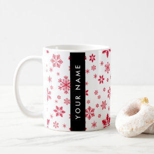 Caneca De Café Flocos de neve vermelhos, seu nome, personalize