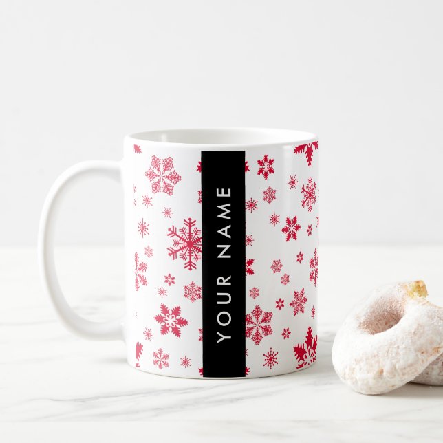 Caneca De Café Flocos de neve vermelhos, seu nome, personalize (Com Donut)