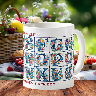 Caneca De Café Flor Alphabet Azulejo Mug Mediterrâneo