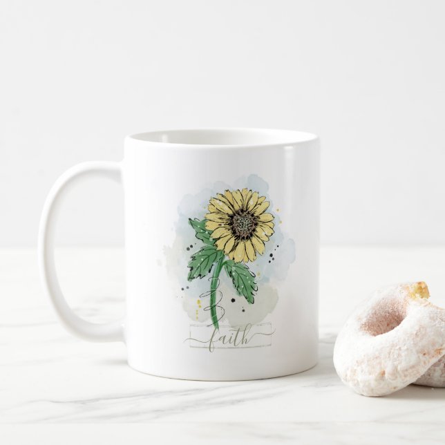 Caneca De Café Flor Amarelo de Aquarela (Com Donut)