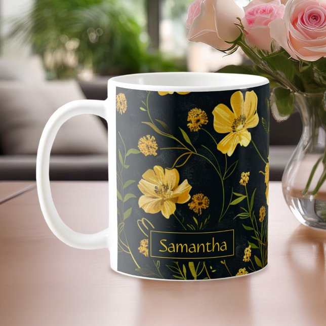 Caneca De Café Flor Amarelo-Elegante (Criador carregado)