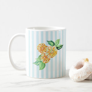 Caneca De Café Flor Amarelo - Faixa Azul