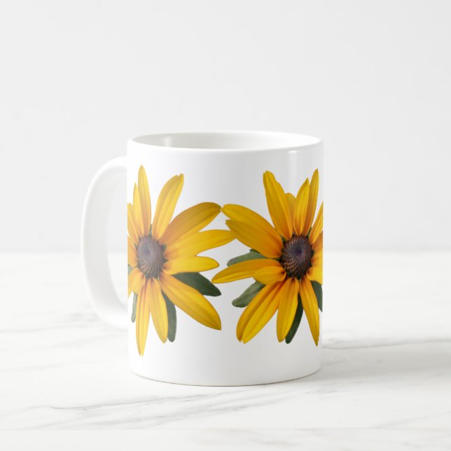 Caneca De Café Flor Amarelo Moderna Simples Susan Negra (Frente Esquerda)