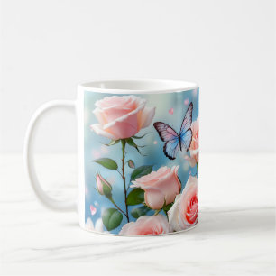 Caneca De Café Flor Azul Cor-de-rosa macia