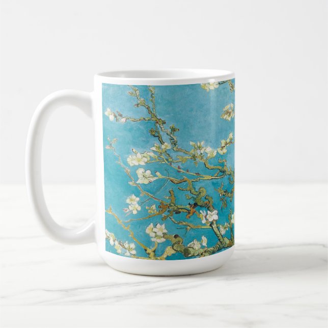 Caneca De Café Flor azul de amêndoa azul-turquesa vibrante de Van (Esquerda)