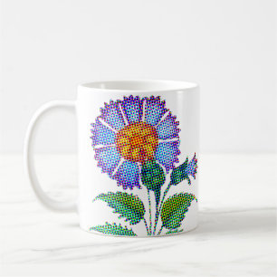 Caneca De Café Flor Azul em Meia-Tinta Arte Fina