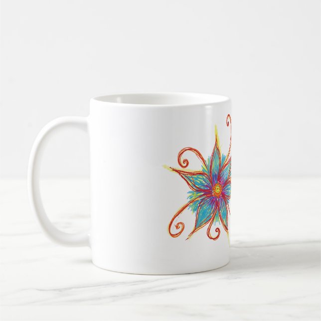 Caneca De Café Flor Azul Mandala Personalizada (Esquerda)