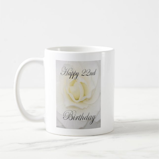 Caneca De Café Flor Branca Feliz 22º Aniversário Mug (Esquerda)