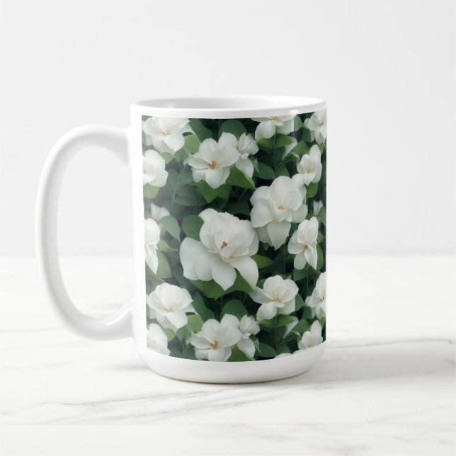 Caneca De Café Flor branco botânico verde-elegante (Esquerda)
