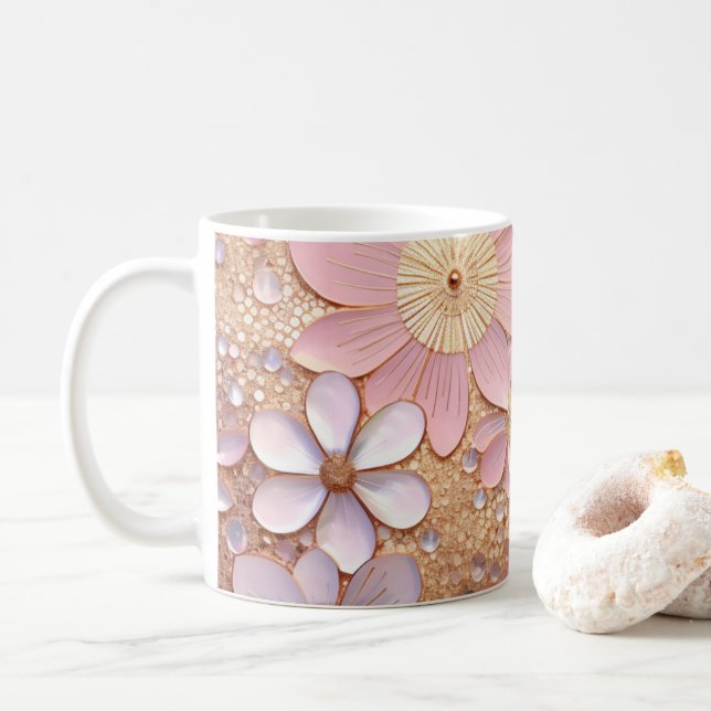 Caneca De Café Flor brilhante rosa pálido (Com Donut)