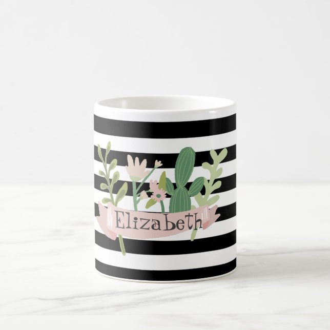 Caneca De Café Flor Cactus - Stripes Brancas Pretas (Centro)