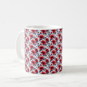 Caneca De Café Flor Chic Elegante Cinto Retro Vermelho