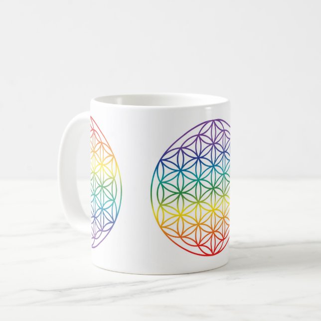 Caneca De Café Flor da vida 7 Chakras Arco-íris (Frente Esquerda)