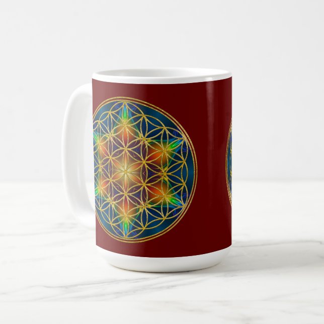 Caneca De Café FLOR DA VIDA - Broto Fractal 1 (Frente Esquerda)