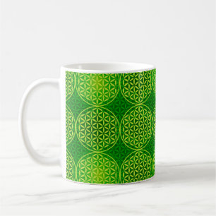 Caneca De Café Flor da vida - padrão do selo - verde