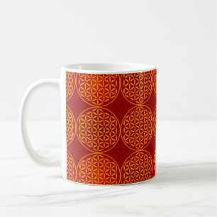Caneca De Café Flor da vida - padrão do selo - vermelho laranja