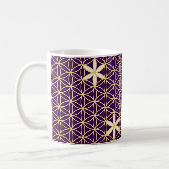 Caneca De Café Flor da Vida - padrão sem descontinuidades - ouro (Esquerda)