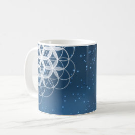 Caneca De Café Flor da vida Universo azul brilho estrela