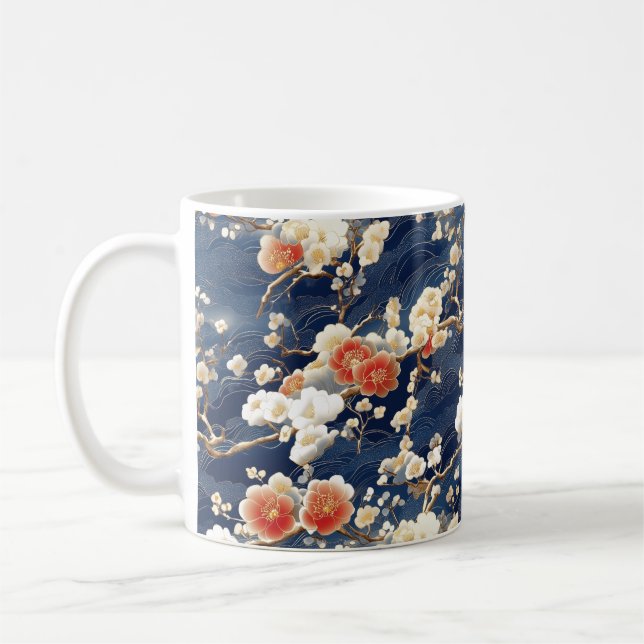 Caneca De Café Flor de ameixa vermelha e branca (Esquerda)