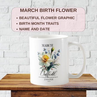 Caneca De Café Flor de Aniversário de Março Personalizável Narcis
