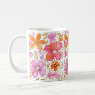 Caneca De Café Flor de Aquarela Rosa