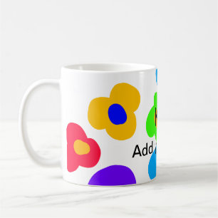 Caneca De Café Flor de arco-íris orgulho amor adicionar nome text