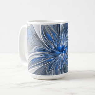 Caneca De Café Flor de Arte Fracionada com Cinza Azul abstrato