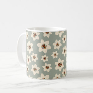 Caneca De Café Flor de Boho - fundo verde sage