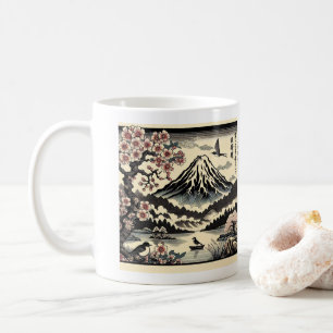Caneca De Café Flor de Cerejeira Japonês em Xilogravura Sol Monte