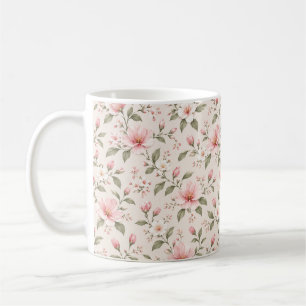 Caneca De Café Flor de Cerejeira Rosa Suave Padrão Floral Sem Cos