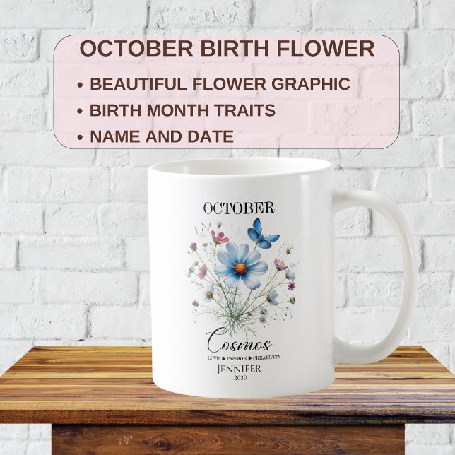 Caneca De Café Flor de Cosmos de Aniversário Personalizável (Criador carregado)