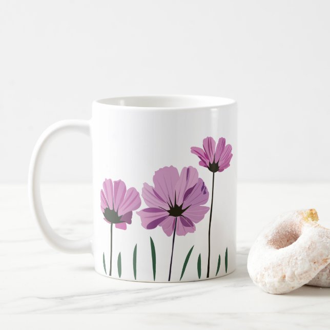 Caneca De Café Flor de Cosmos Flor Roxa Flor Rosa   (Com Donut)