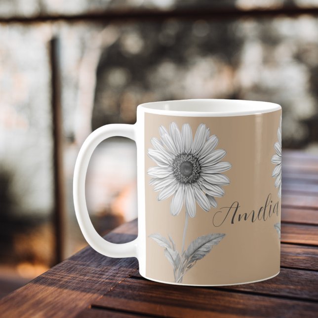Caneca De Café Flor de Daisy Cute Personalizável (Criador carregado)