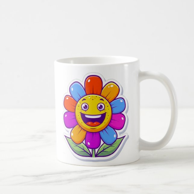Caneca De Café flor de desenho animado adorável e sorridente (Direita)