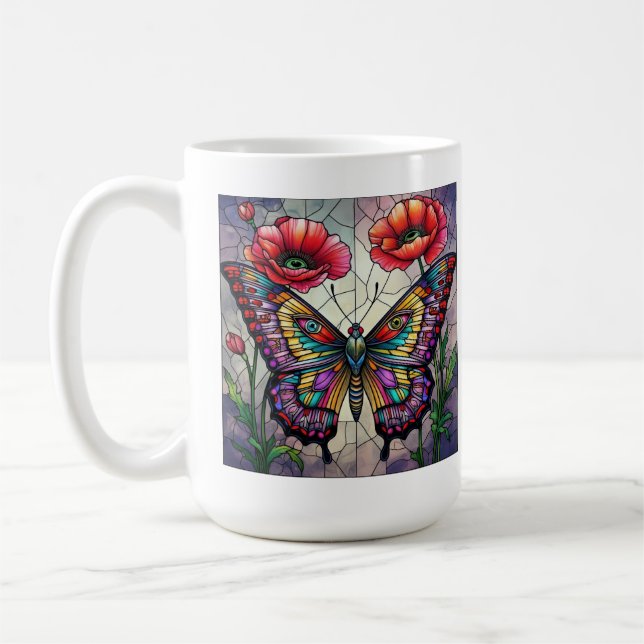 Caneca De Café Flor de design de vidro colado com borboleta (Esquerda)