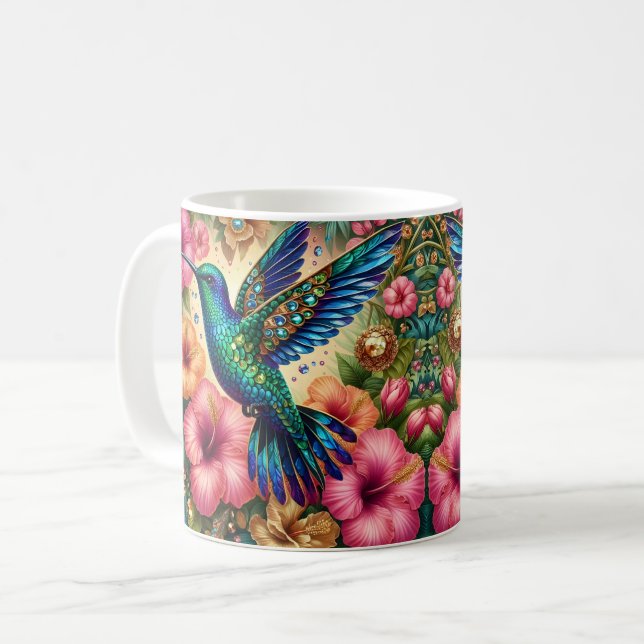 Caneca De Café Flor de Hibisco Beija-flor (Frente Esquerda)
